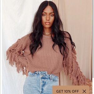 NWOT-Mocha Fringe Sweater